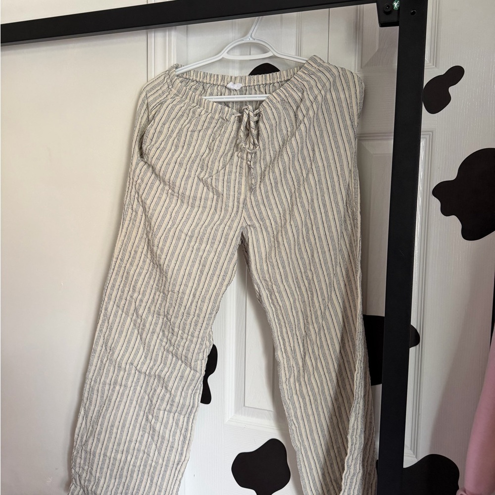 Marshalls Cream & Gray Striped Lightweight Drawstring Trousers